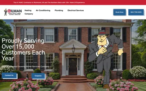 Home page of gilmanheatingandcooling.com, a client site credited to RYNO Strategic Solutions