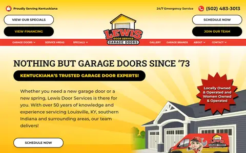 Home page of lewisdoorservice.com, a client site credited to RYNO Strategic Solutions