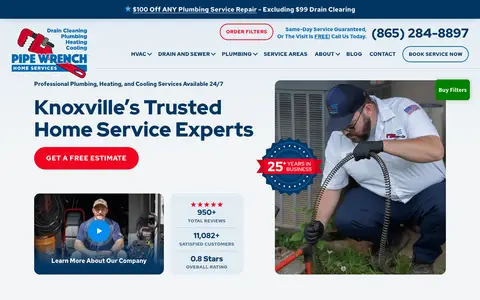 Home page of pipewrenchplumbing.com, a client site credited to RYNO Strategic Solutions
