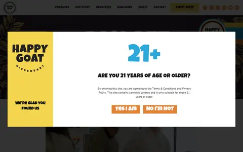 Home page of happygoatdispensary.com, a client site credited to Scriptable Solutions