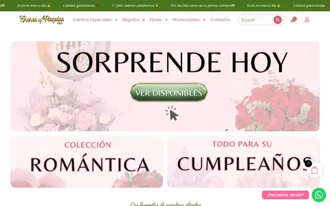 Home page of floresyregalosmx.com, a client site credited to Selfish