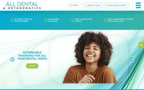 Home page of alldentalorthoyuba.com, a client site credited to Sesame Communications