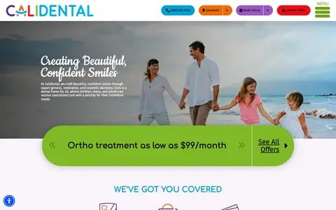 Home page of calidentalsmiles.com, a client site credited to Sesame Communications