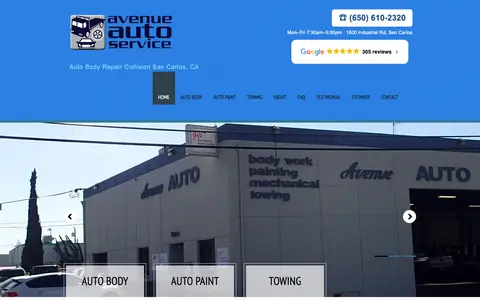 Home page of autobodysancarlos.com, a client site credited to San Francisco Online Marketing