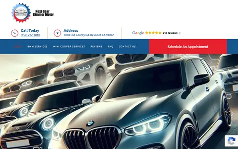 Home page of bmwminirepairsanmateo.com, a client site credited to San Francisco Online Marketing