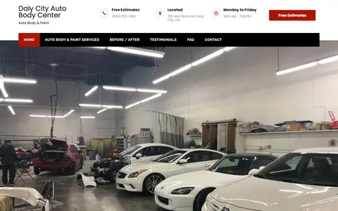 Home page of dalycityautobodycenter.com, a client site credited to San Francisco Online Marketing