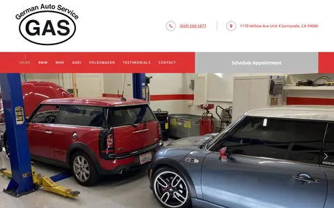 Home page of minicooperservicerepair.com, a client site credited to San Francisco Online Marketing