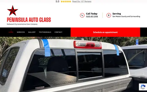 Home page of peninsulaautoglass.com, a client site credited to San Francisco Online Marketing