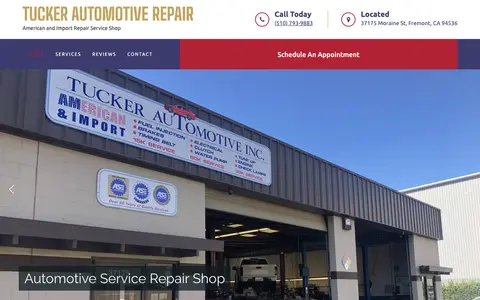 Home page of tuckerautomotiverepairfremont.com, a client site credited to San Francisco Online Marketing