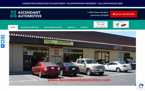 Home page of ascendantautomotive.com, a client site credited to Smog Websites
