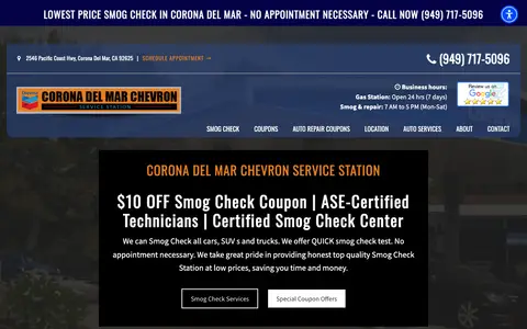 Home page of coronadelmarchevron.com, a client site credited to Smog Websites