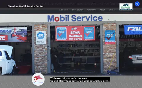 Home page of glendoramobilservicecenter.com, a client site credited to Smog Websites