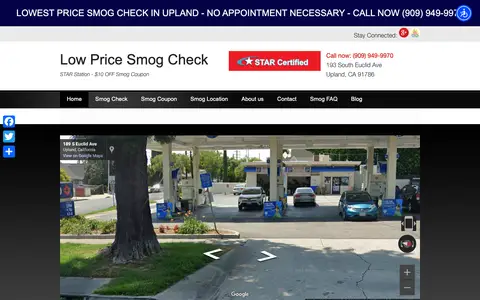 Home page of lowpricesmogcheck.info, a client site credited to Smog Websites