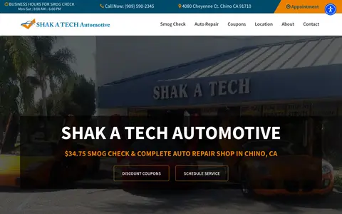 Home page of shakatechautomotive.com, a client site credited to Smog Websites