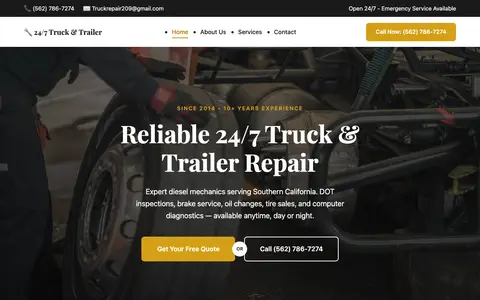 Home page of 247trucktrailerrepair.com, a client site credited to Social Expert Digital