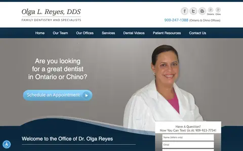 Home page of olgareyesdds.com, a client site credited to Solution21