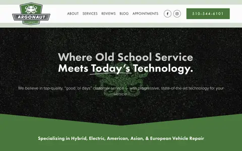 Home page of argonautgarage.com, a client site credited to Swash Labs