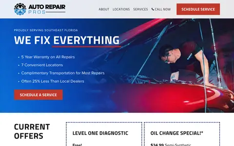 Home page of autorepairpros.com, a client site credited to Swash Labs