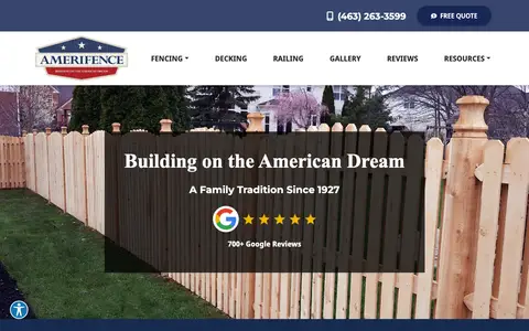Home page of amerifenceusa.com, a client site credited to The Web Guys