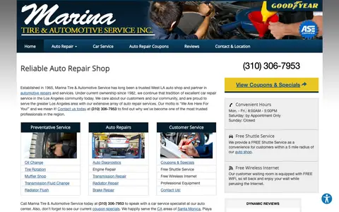 Home page of marinatire.com, a client site credited to The Web Guys