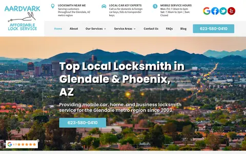 Home page of affordablelockaz.com, a client site credited to The Locksmith Agency