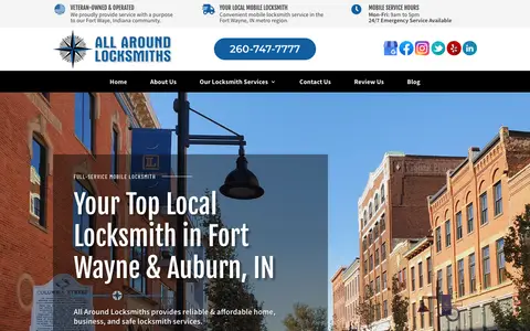 Home page of allaroundlocksmiths.com, a client site credited to The Locksmith Agency