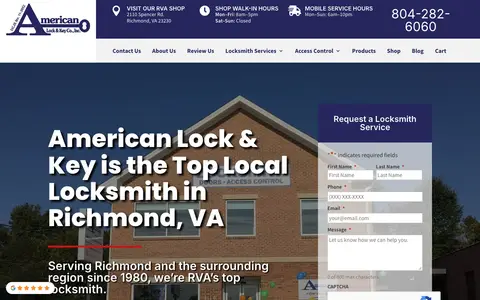 Home page of americanlockandkey.com, a client site credited to The Locksmith Agency