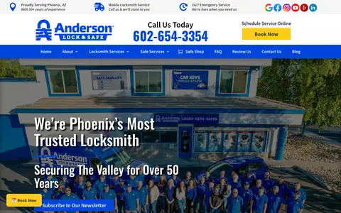 Home page of andersonlockandsafe.com, a client site credited to The Locksmith Agency