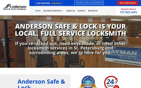 Home page of andersonsafe.com, a client site credited to The Locksmith Agency