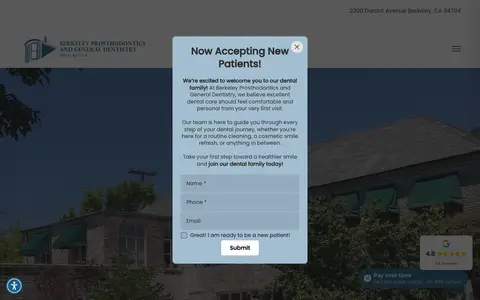 Home page of berkeleyprodental.com, a client site credited to Optima