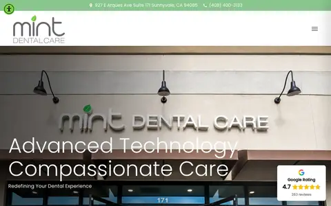 Home page of mintdentalsunnyvale.com, a client site credited to Optima