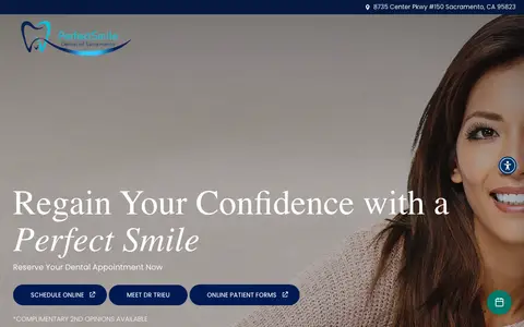 Home page of perfectsmilesacramento.com, a client site credited to Optima