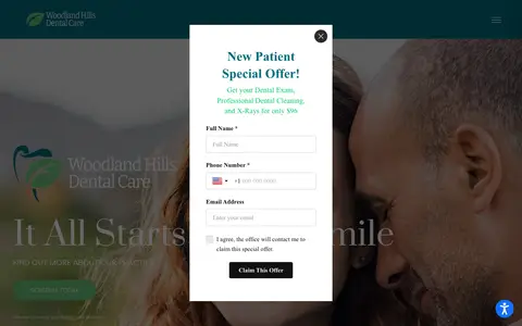 Home page of woodlandhillsdentalcare.com, a client site credited to Optima