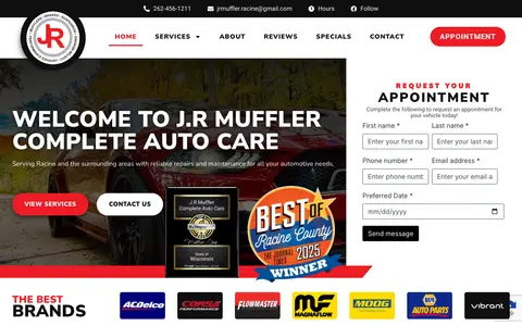 Home page of jrmufflers.com, a client site credited to Tip the Scales Design