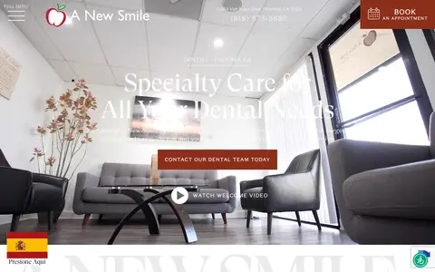 Home page of anewsmiledental.com, a client site credited to TNT Dental