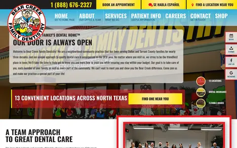 Home page of bearcreekfamilydentistry.com, a client site credited to TNT Dental