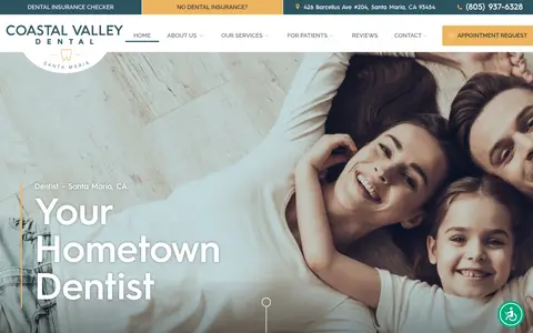 Home page of coastalvalleydental.com, a client site credited to TNT Dental
