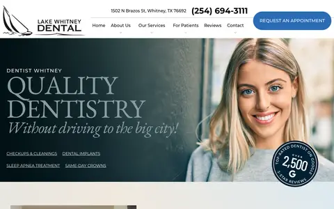 Home page of lakewhitneydental.com, a client site credited to TNT Dental