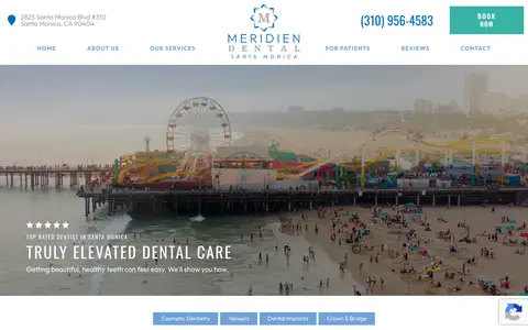 Home page of meridiendental.com, a client site credited to TNT Dental