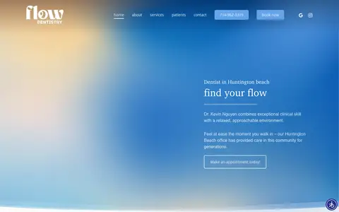 Home page of flowdentistryhb.com, a client site credited to ViziSites