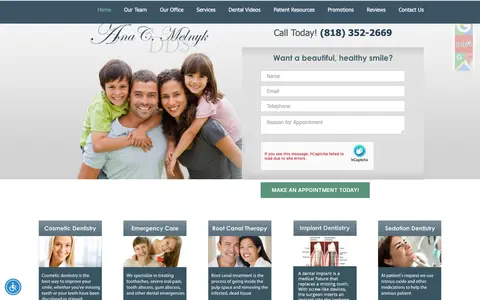 Home page of stfamilydentist.com, a client site credited to Web Concepts Media