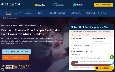 Home page of myaltavistadental.com, a client site credited to Websites for Dentistry