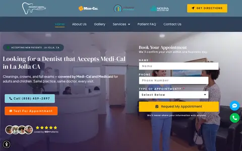 Home page of prospectdentallajolla.com, a client site credited to Websites for Dentistry