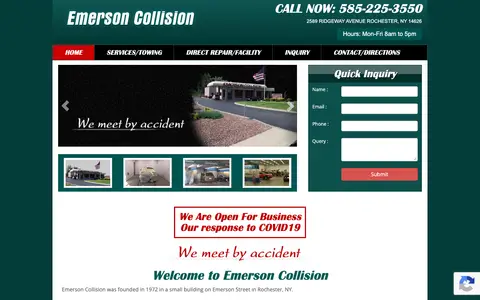 Home page of emersoncollision.com, a client site credited to webWAH!