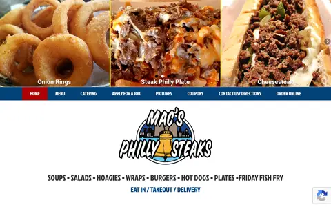 Home page of macsphillysteaks.com, a client site credited to webWAH!