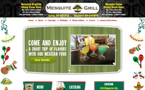 Home page of mesquitemexgrill.com, a client site credited to webWAH!