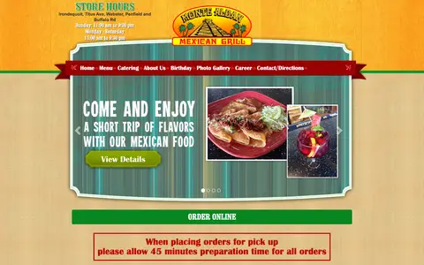 Home page of montealbangrill.com, a client site credited to webWAH!