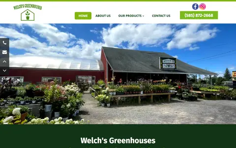 Home page of welchsgreenhouses.com, a client site credited to webWAH!