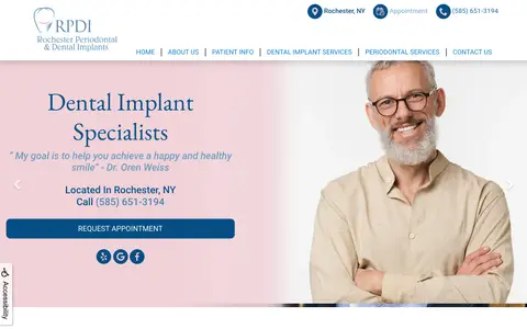 Home page of rochesterperiodontal.com, a client site credited to WEO Marketly