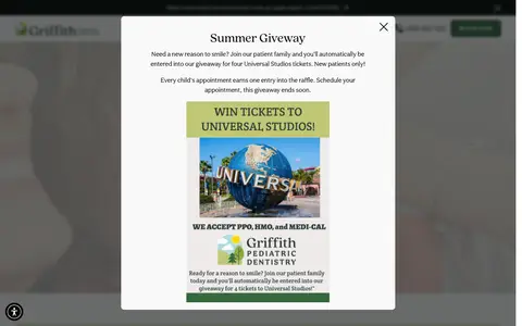 Home page of griffithpediatricdentistry.com, a client site credited to Wonderist Agency